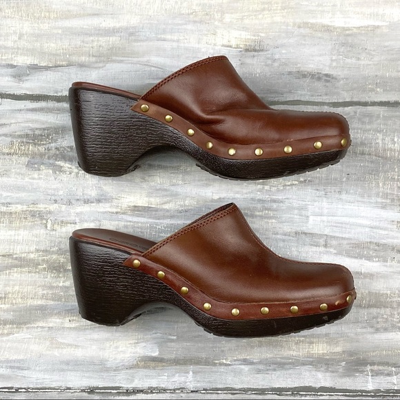 Brown Leather Clogs Cherokee “Blanche” Y2K Chunky Studded Slip-On Mules 6M - Picture 9 of 15